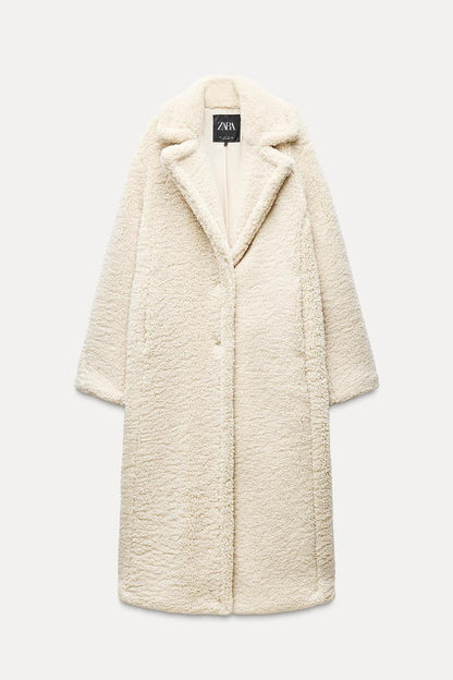 Manteau long en fausse peau de mouton