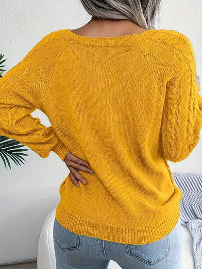 Pull en Tricot Torsadé de Couleur Unie et Décontracté à Manches Longues