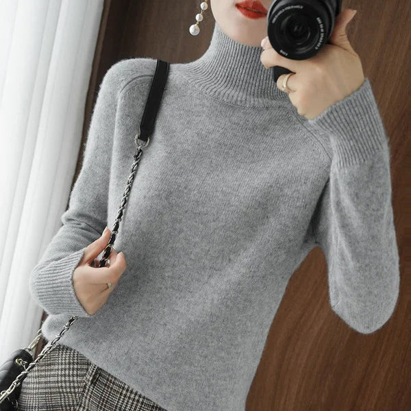 Pull en Tricot à Col Roulé Uni Pour Femme