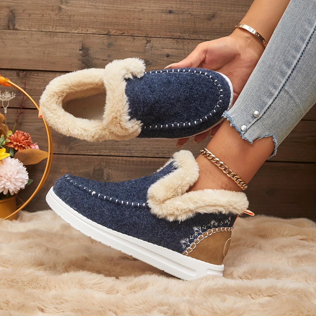 Botte Confortable Avec Doublure en Peluche Pour Femme