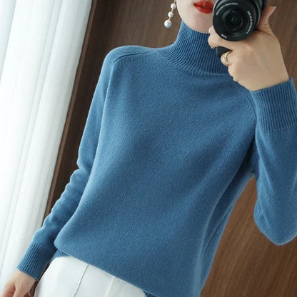 Pull en Tricot à Col Roulé Uni Pour Femme