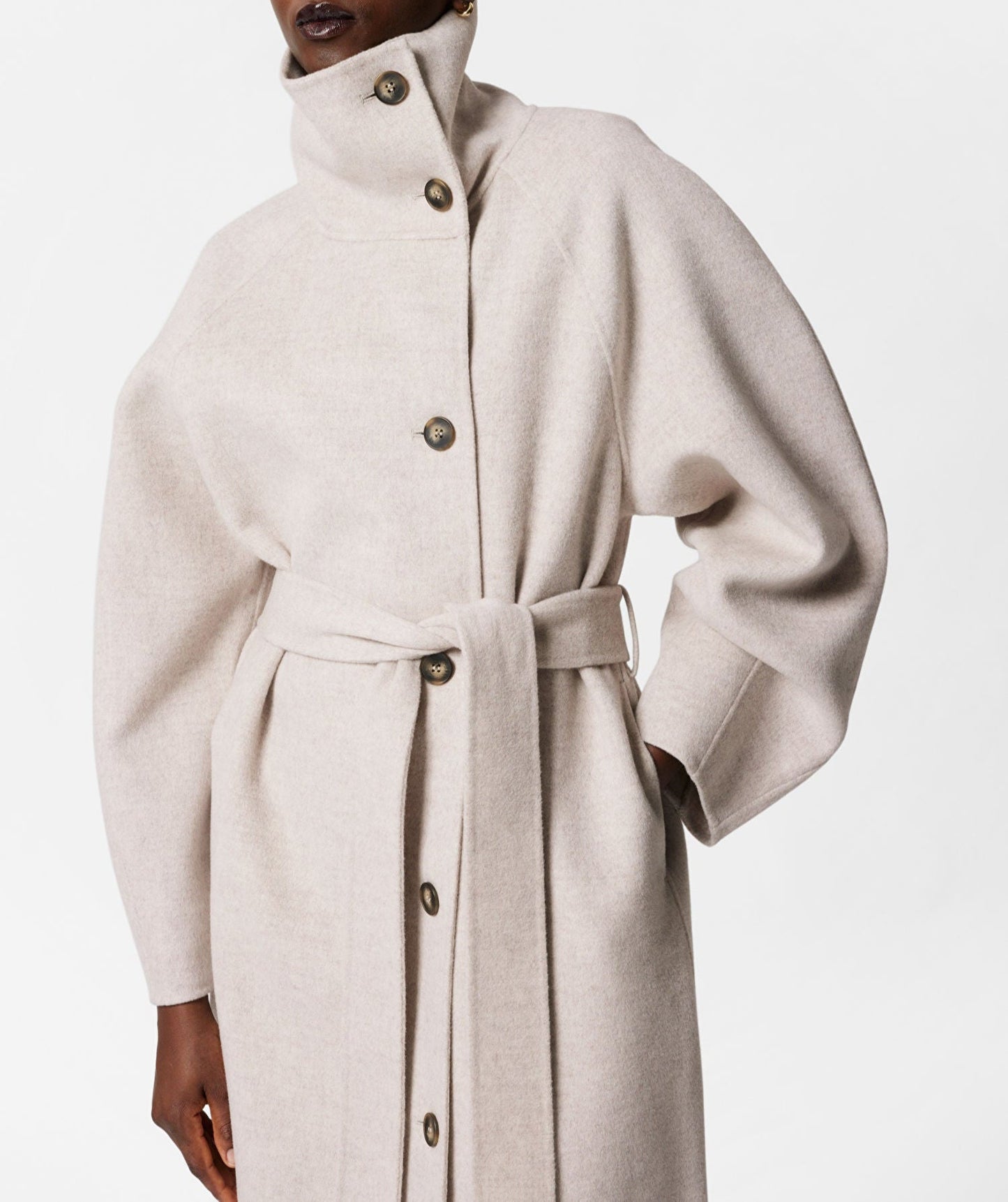 Funnel-Collar Wool Coat