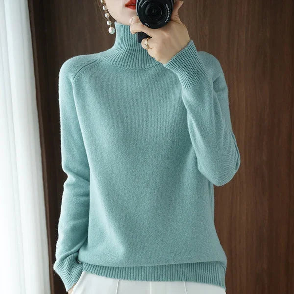 Pull en Tricot à Col Roulé Uni Pour Femme